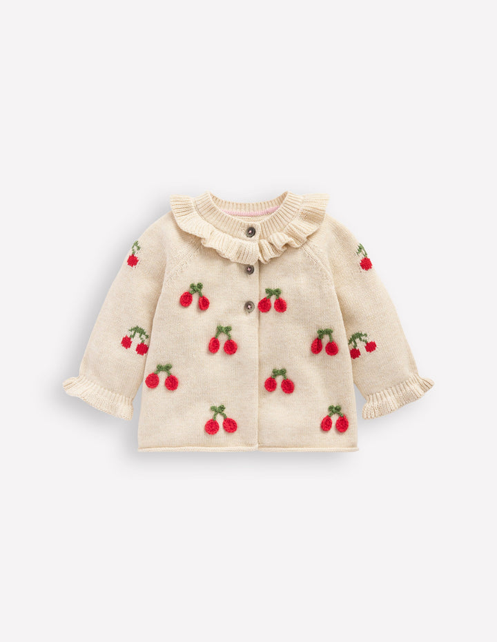 Pretty Frill Cardigan-Oatmeal Marl Cherries