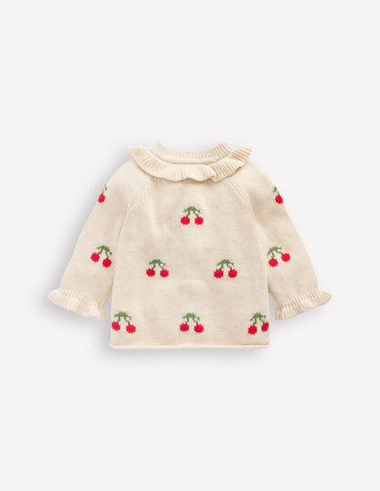 Pretty Frill Cardigan-Oatmeal Marl Cherries-2
