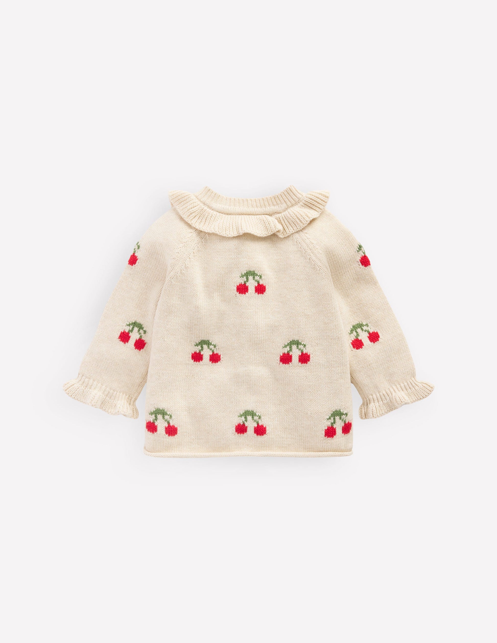 Pretty Frill Cardigan-Oatmeal Marl Cherries-2