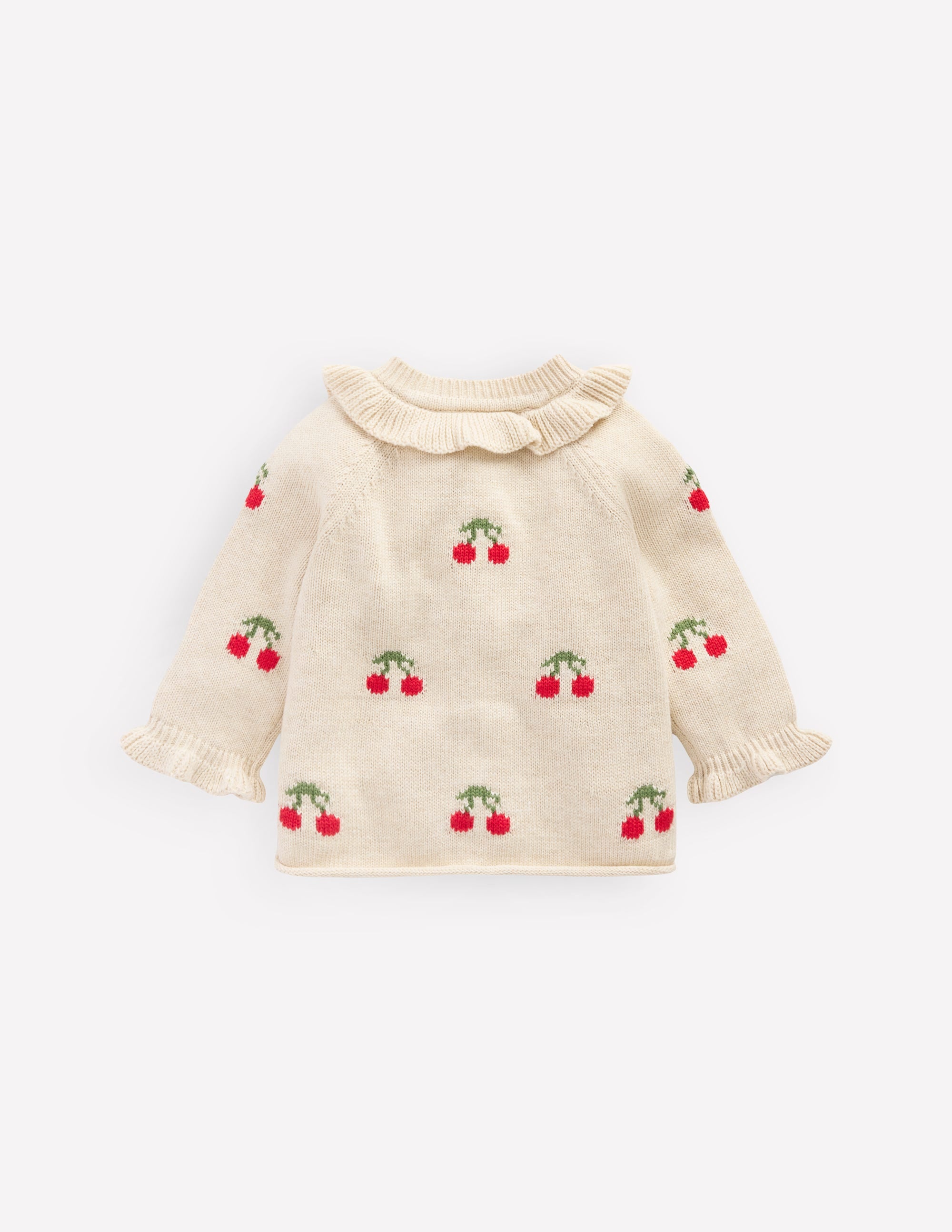 Pretty Frill Cardigan-Oatmeal Marl Cherries - Image 2