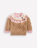 Girls Fair Isle Cable Jumper-Camel Melange Fair Isle