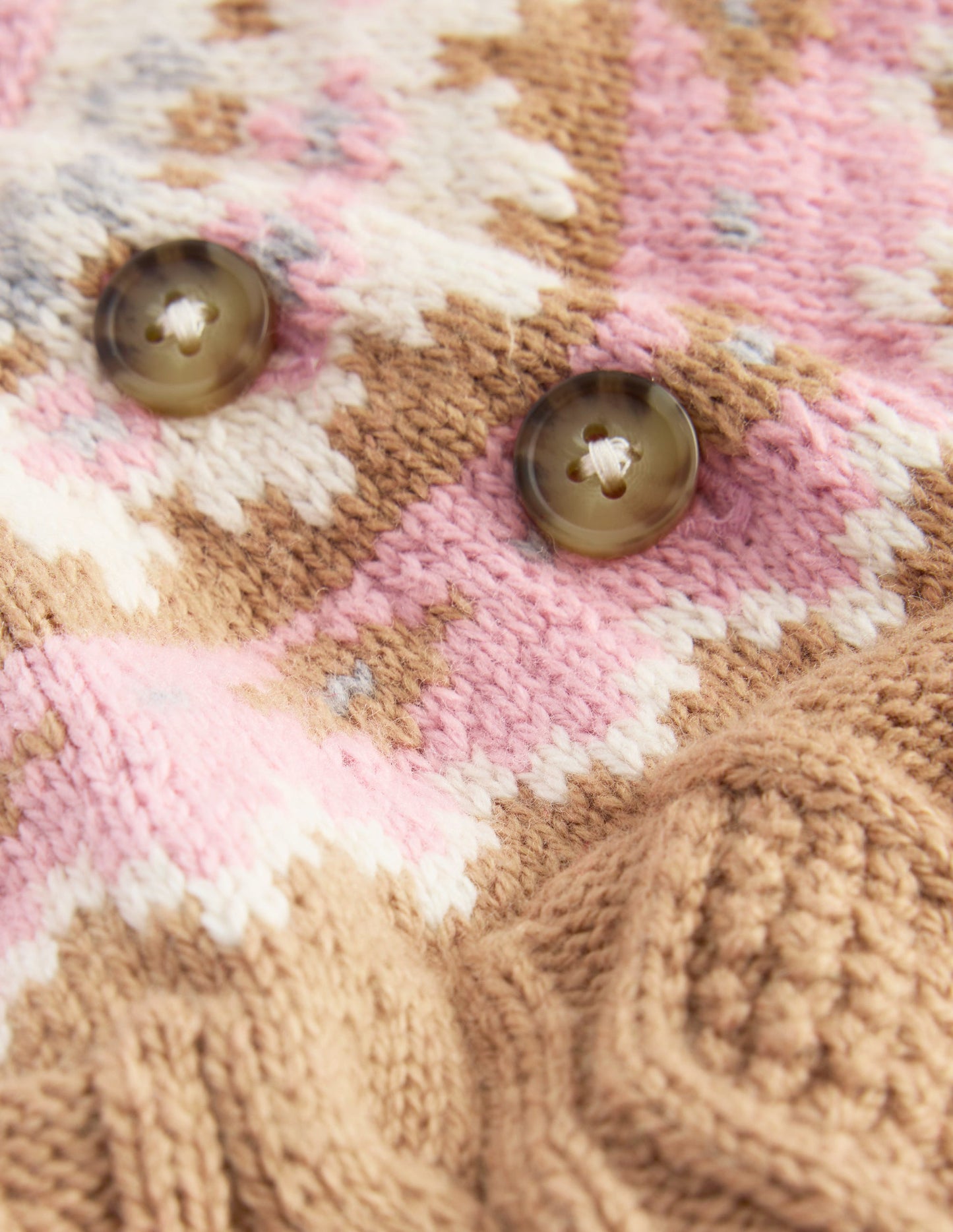 Girls Fair Isle Cable Jumper-Camel Melange Fair Isle