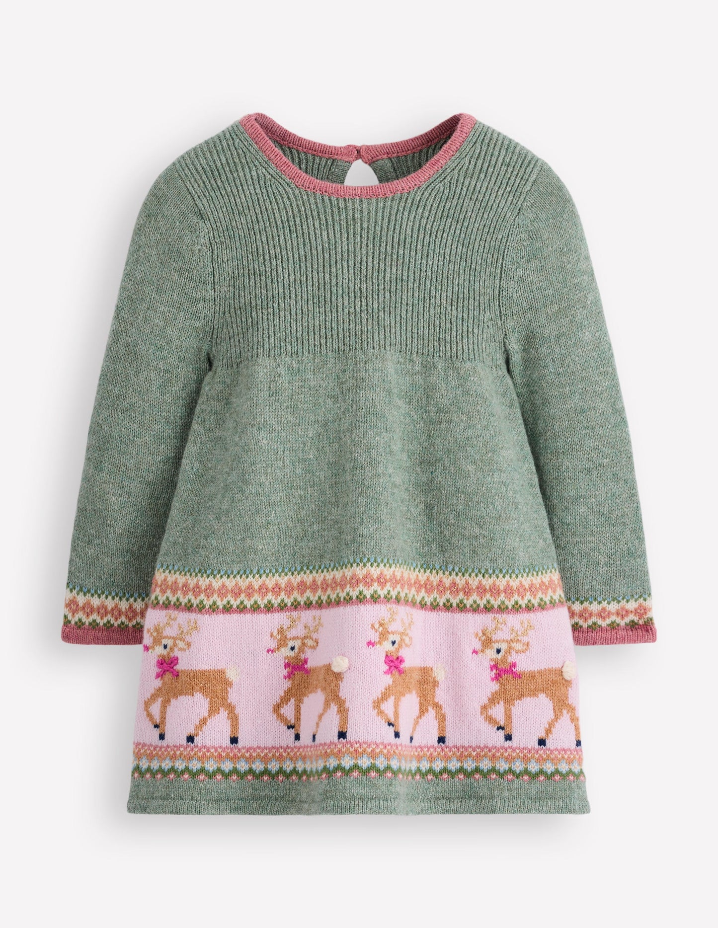 Fair Isle Knitted Dress-Eucalyptus Reindeer Fair Isle
