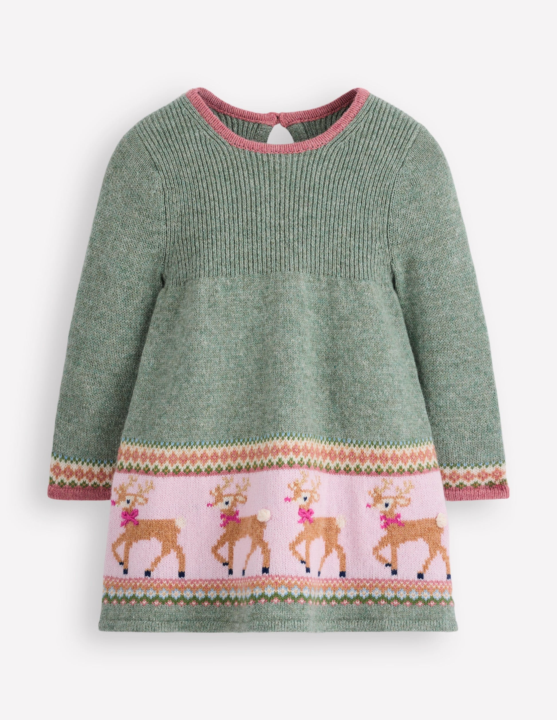 Fair Isle Knitted Dress-Eucalyptus Reindeer Fair Isle-1