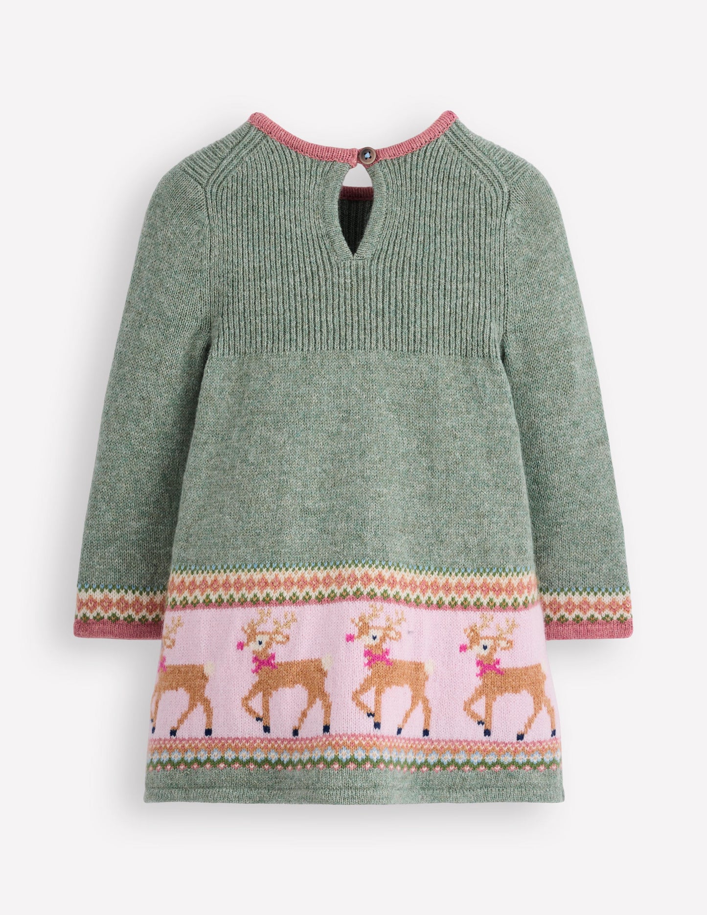 Fair Isle Knitted Dress-Eucalyptus Reindeer Fair Isle