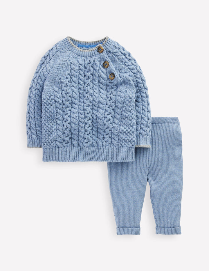 Cable Knitted Play Set-Glacier Blue Marl