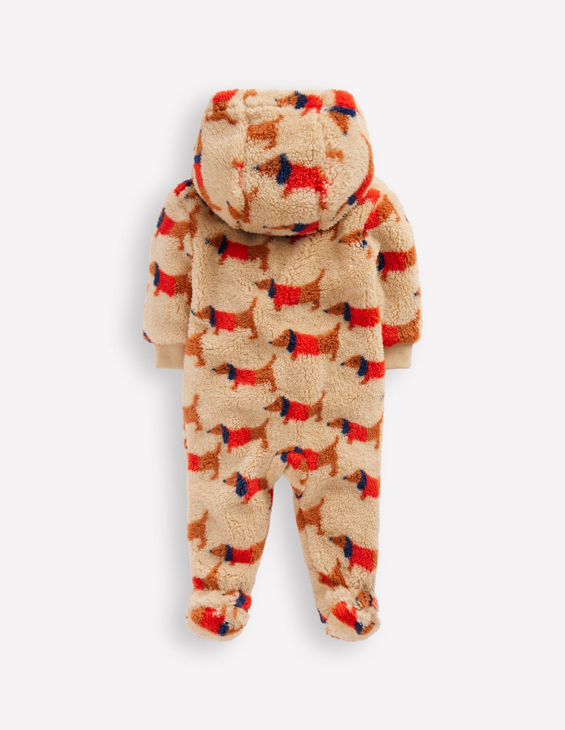 Printed Fleece Pramsuit-Oatmeal/Mars Red Sausage Dogs-2