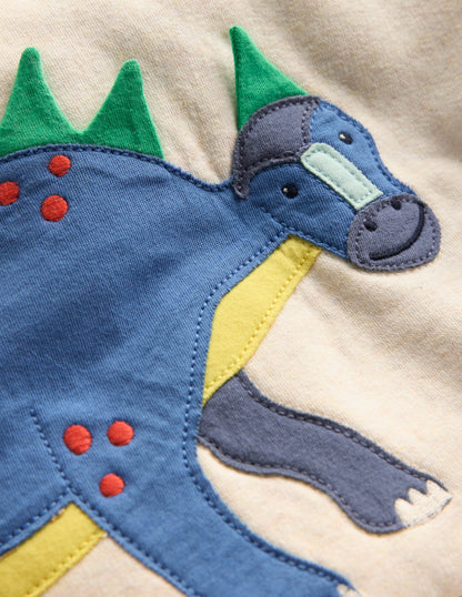 Boys Appliqué Sweatshirt-Oatmeal Marl Dinosaur-3