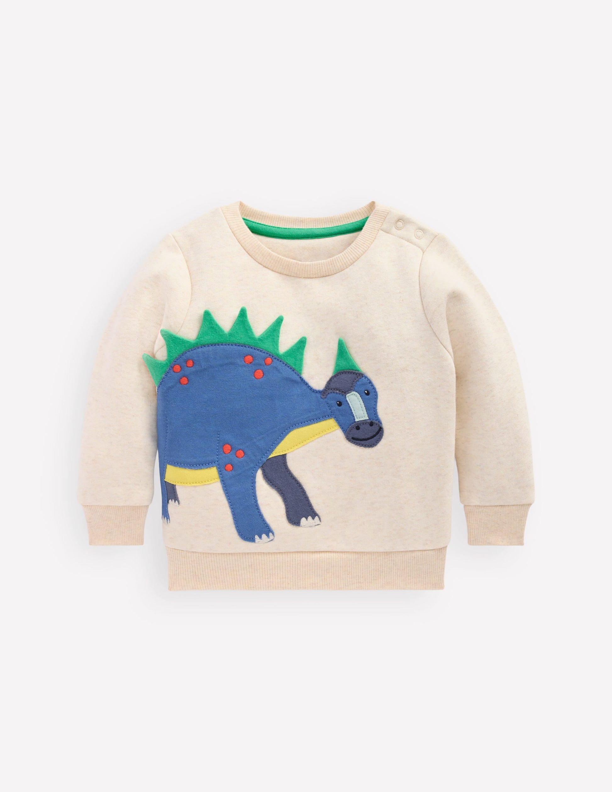 Boys Appliqué Sweatshirt-Oatmeal Marl Dinosaur-1