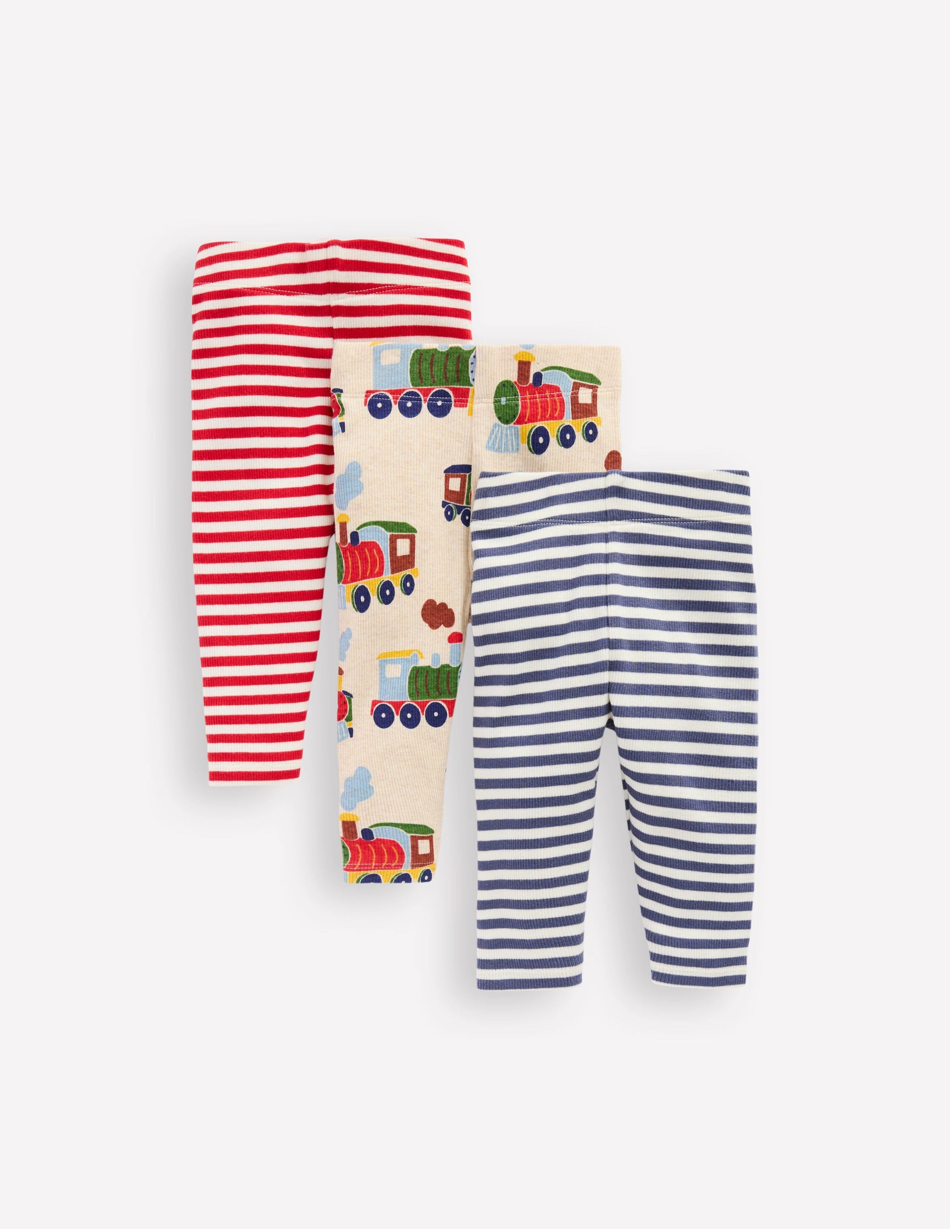 3-pack Rib Leggings-Oatmeal Marl Trains-1