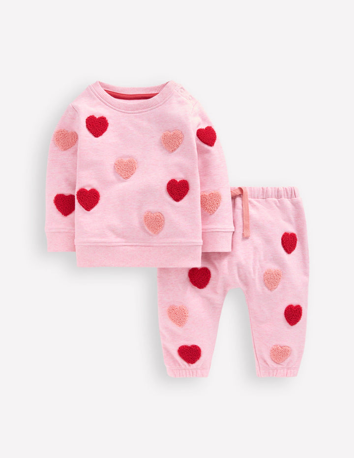Applique Sweatshirt Set-Pink Marl Hearts