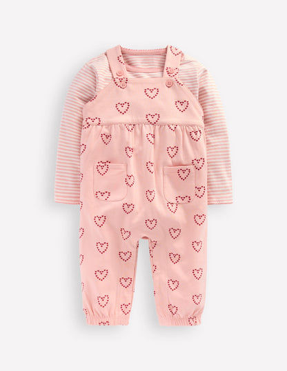 Jersey Dungaree Set-Pink Hearts-1