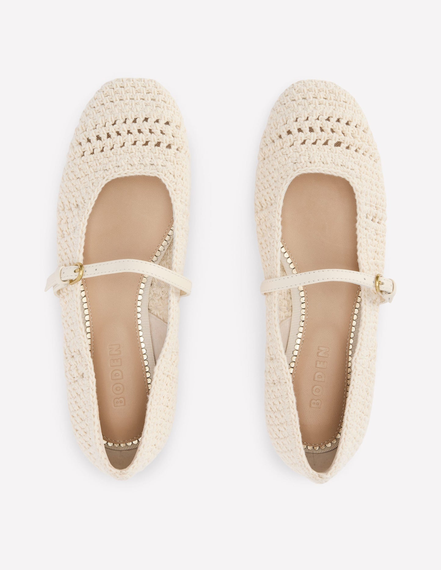 Crochet Mary Jane Flats-Ecru