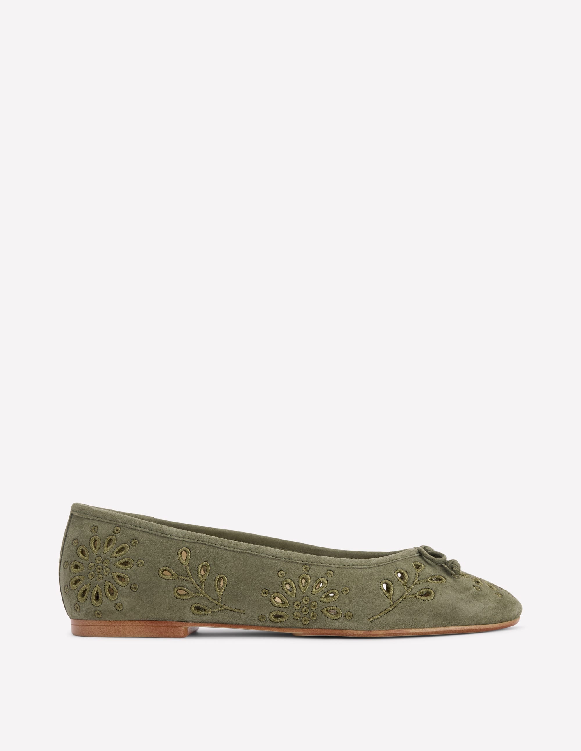 Cut Out Ballet Flats-Deep Olive - Image 1