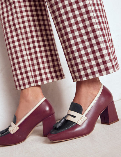 Sol Block Heeled Penny Loafers-Oxblood-2