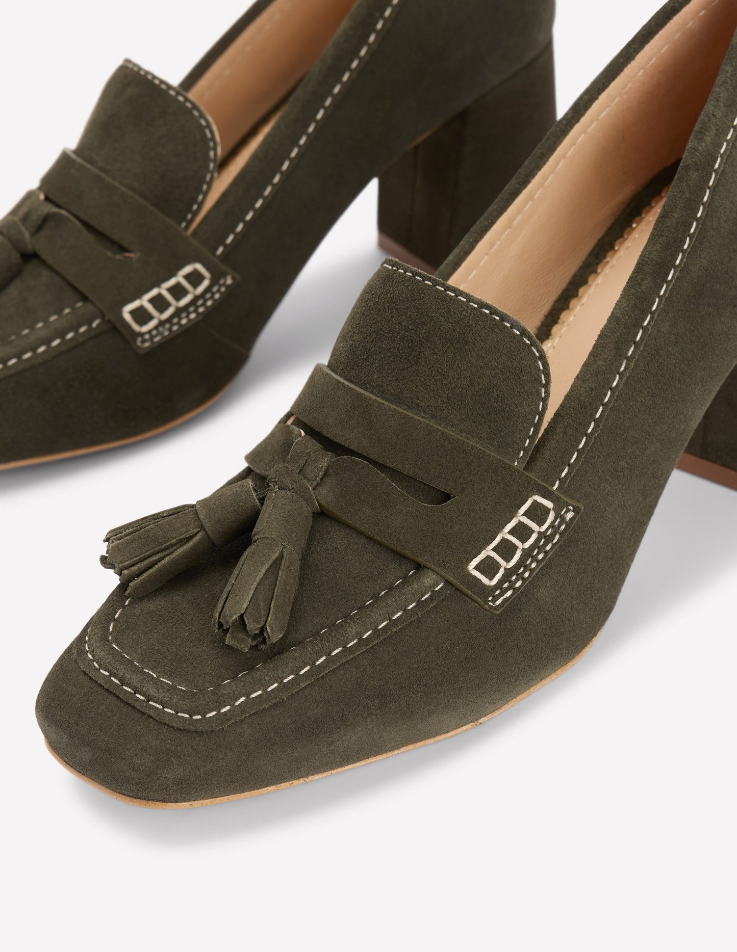 Sol Block Heeled Penny Loafers-Dark Moss