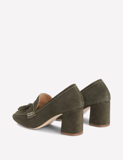 Sol Block Heeled Penny Loafers-Dark Moss-5