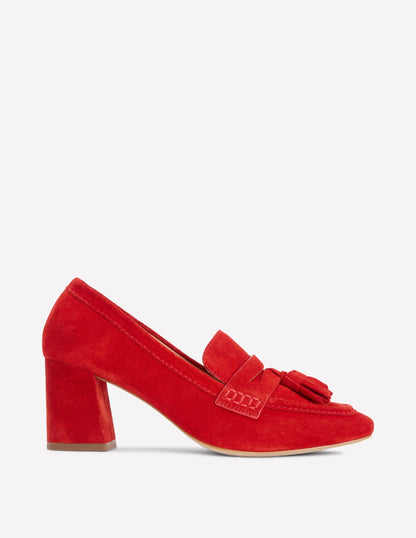 Sol Block Heeled Penny Loafers-Red-1
