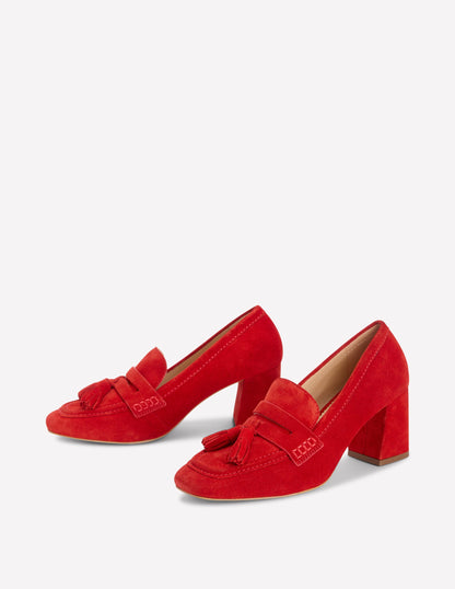 Sol Block Heeled Penny Loafers-Red-3