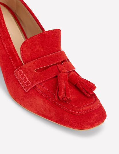 Sol Block Heeled Penny Loafers-Red-4