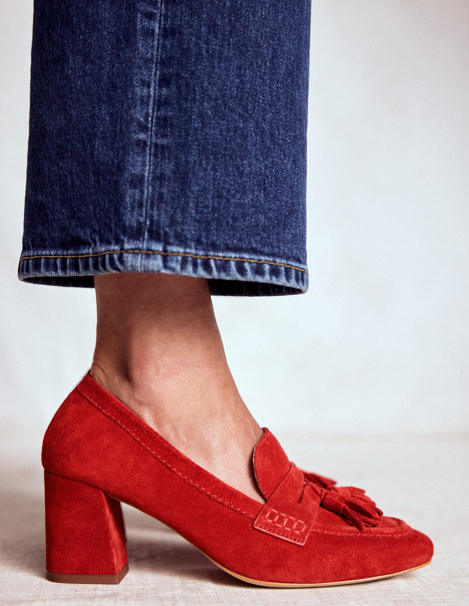 Sol Block Heeled Penny Loafers-Red-2