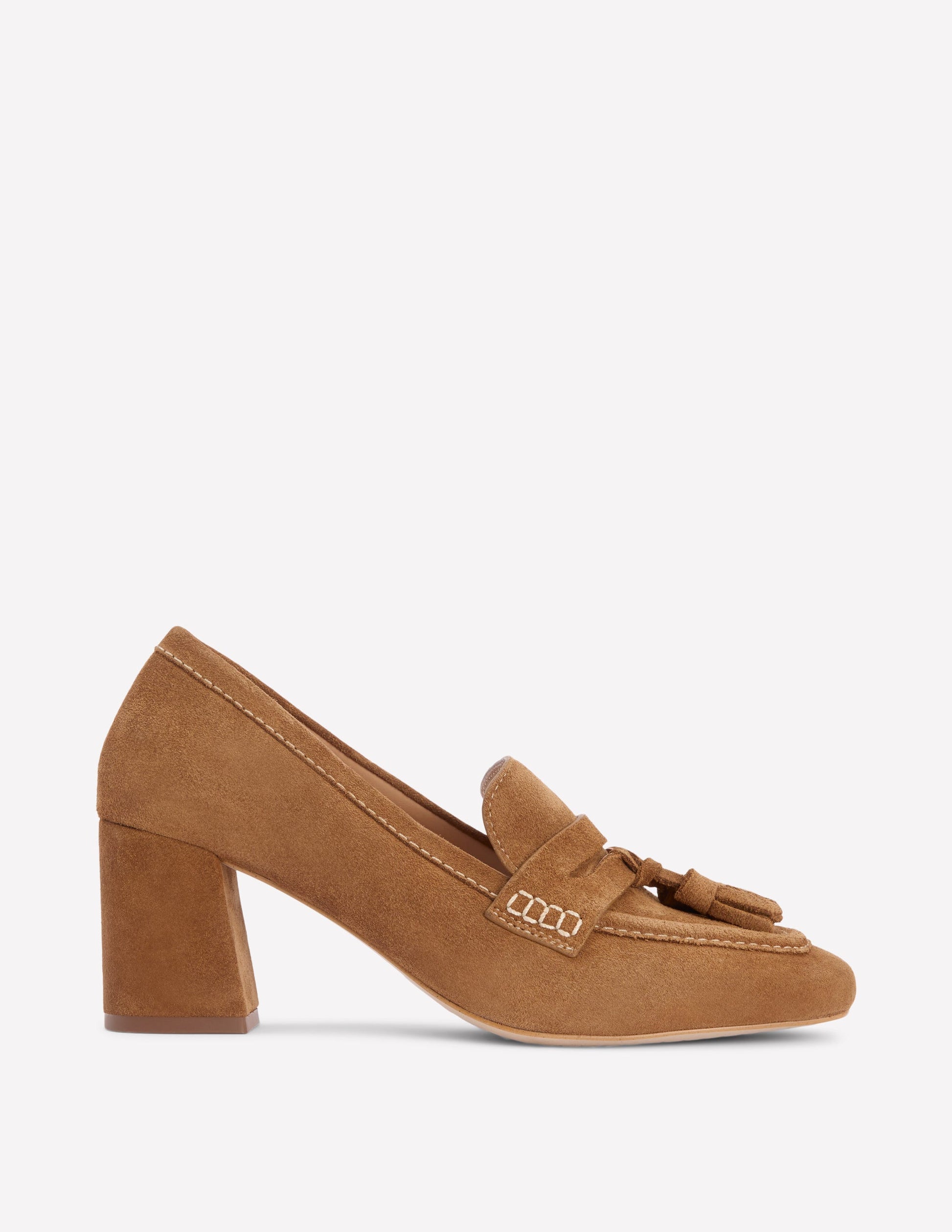 Sol Block Heeled Penny Loafers-Tan-1