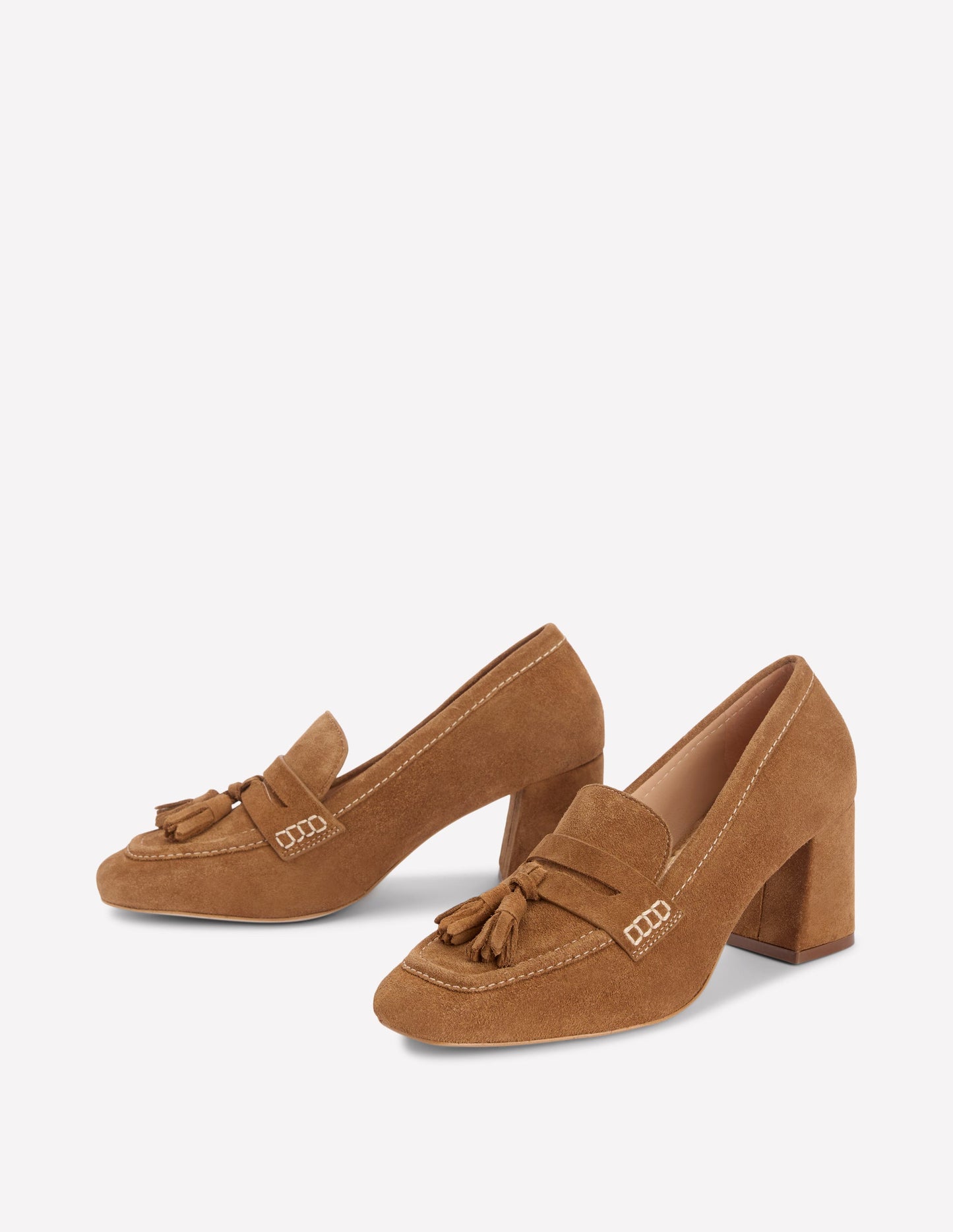 Sol Block Heeled Penny Loafers-Tan