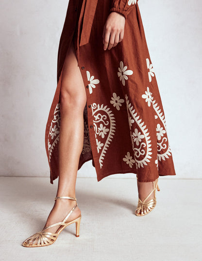 Heeled Cage Sandals-Gold Metallic-2