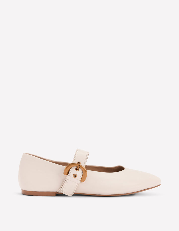 Kylie Flat Buckle Mary Janes-Ecru