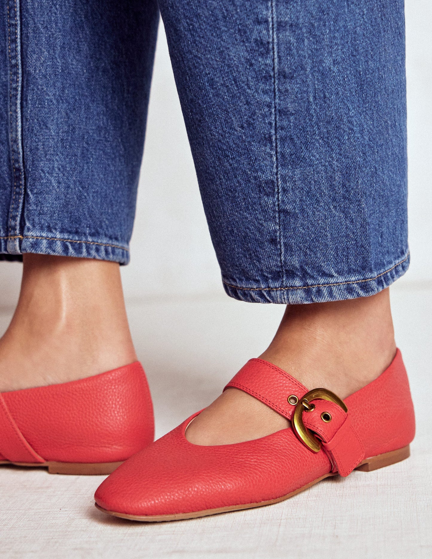 Kylie Flat Buckle Mary Janes-Post Box Red