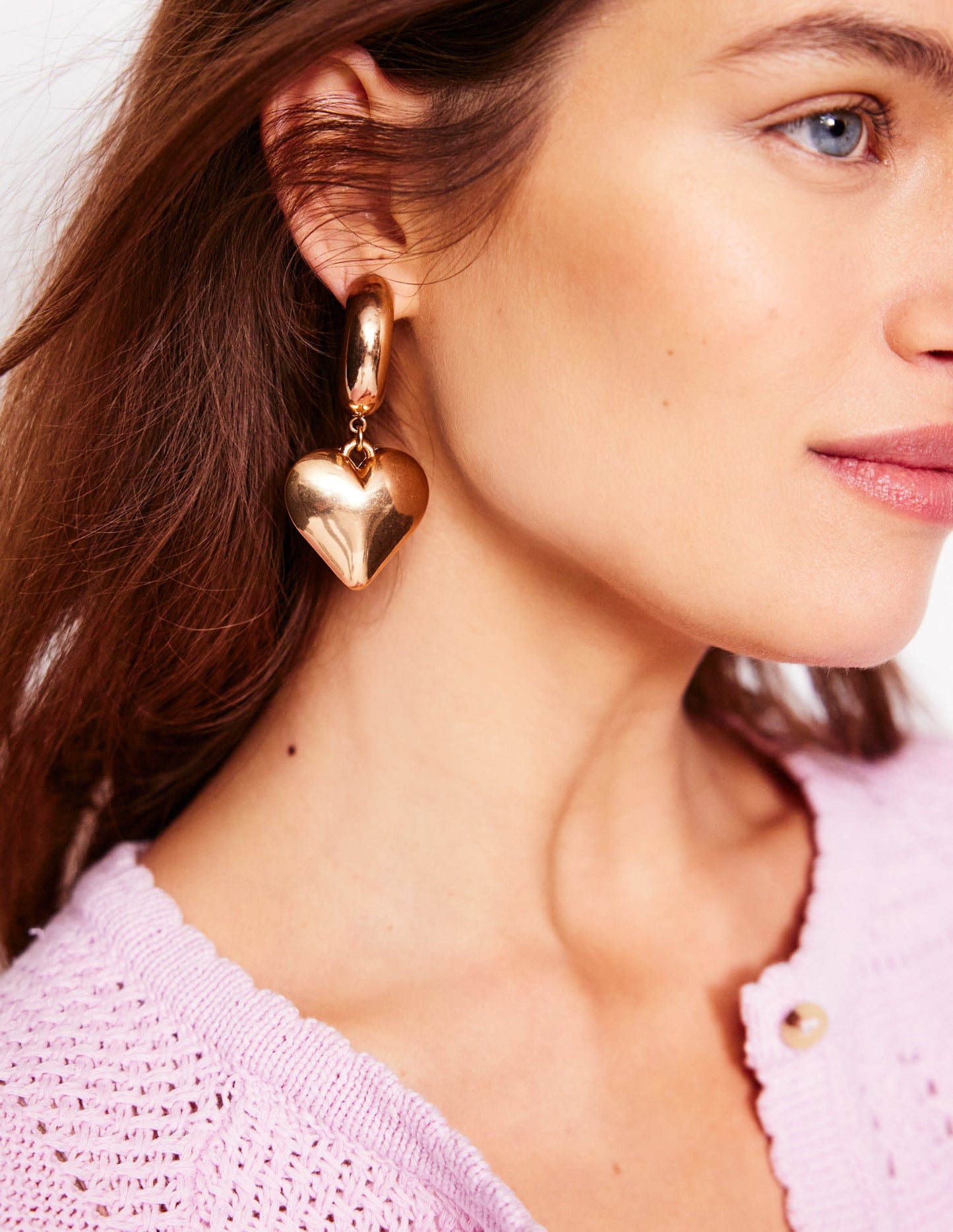 Chunky Heart Hoop Earrings-Gold Colour