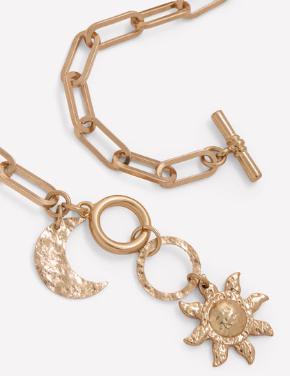 Hammered Motif Necklace-Gold Colour-3