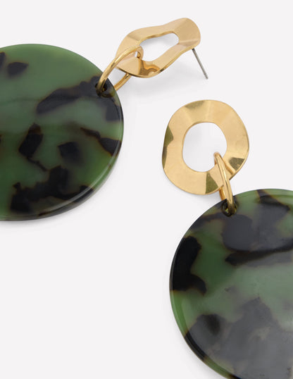 Resin Disc Earrings-Olive Green-3