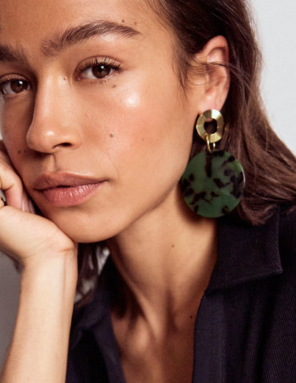 Resin Disc Earrings-Olive Green-2