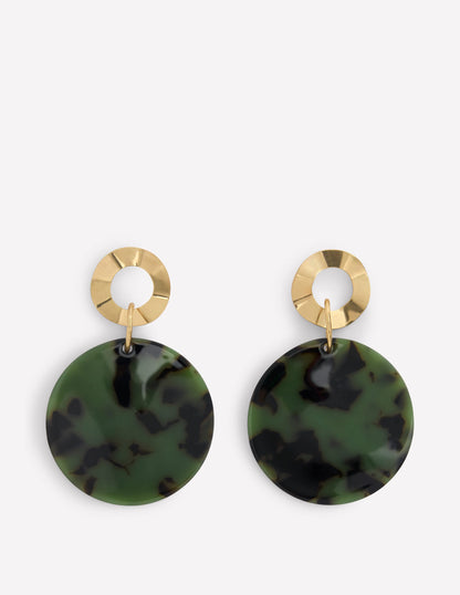 Resin Disc Earrings-Olive Green-1