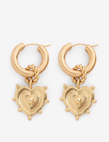 Heart Charm Earrings-Gold Colour-1