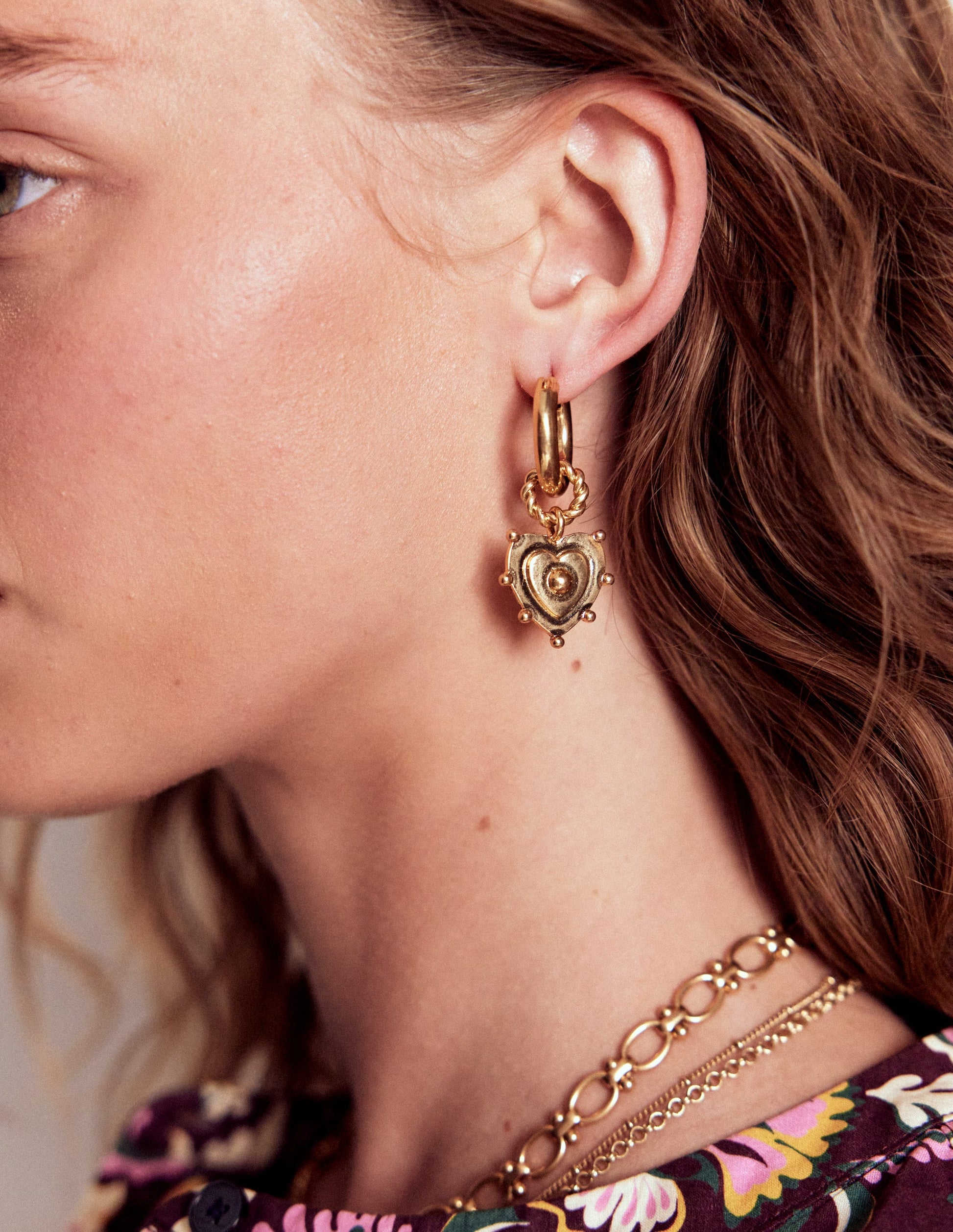 Heart Charm Earrings-Gold Colour-2