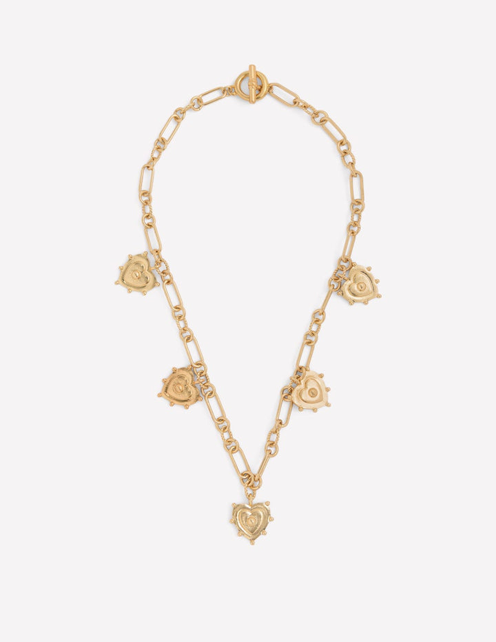 Multi-Heart Charm Necklace-Gold Colour