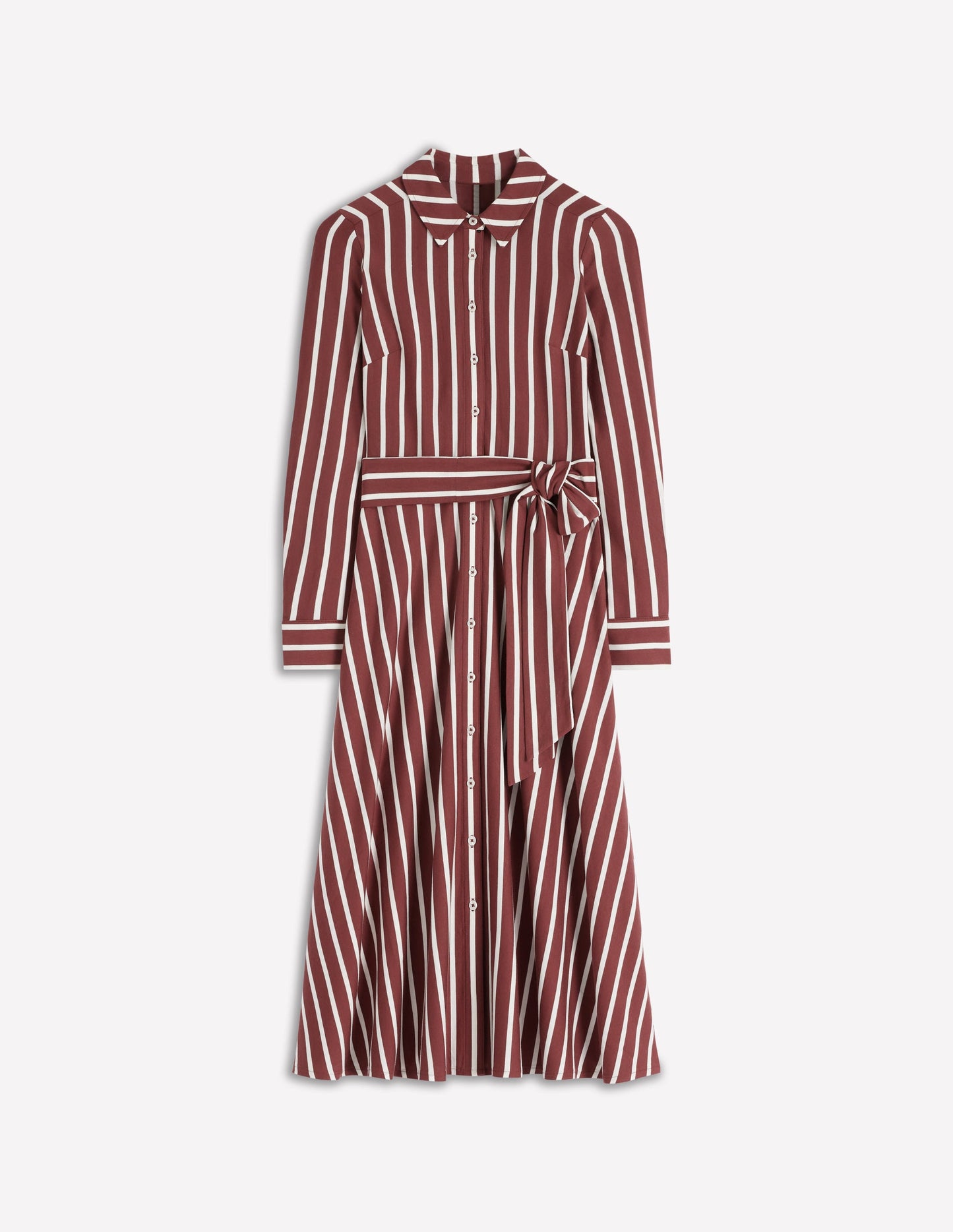 Marcia Jersey Shirt Dress-Chestnut and Ivory Stripe