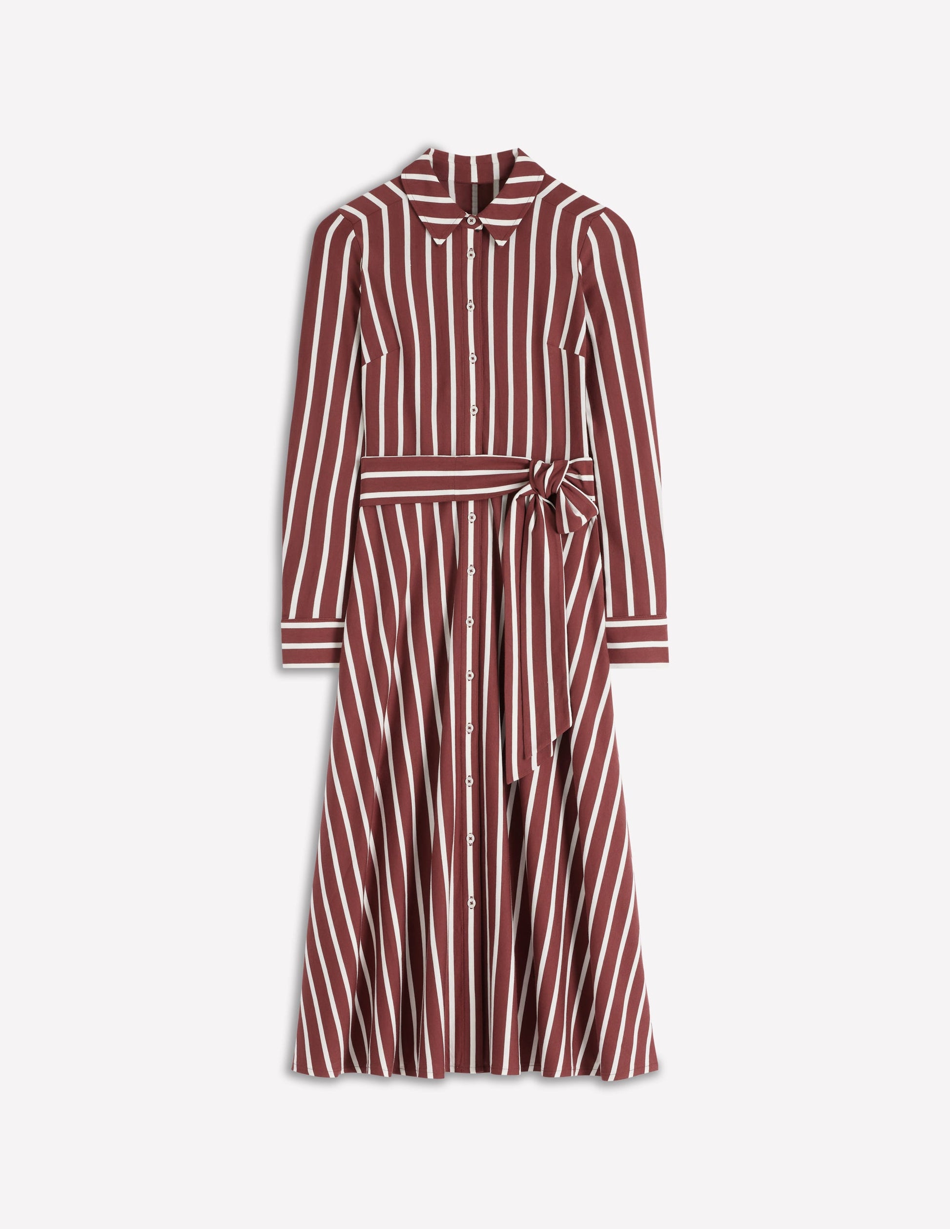 Marcia Jersey Shirt Dress-Chestnut and Ivory Stripe-7