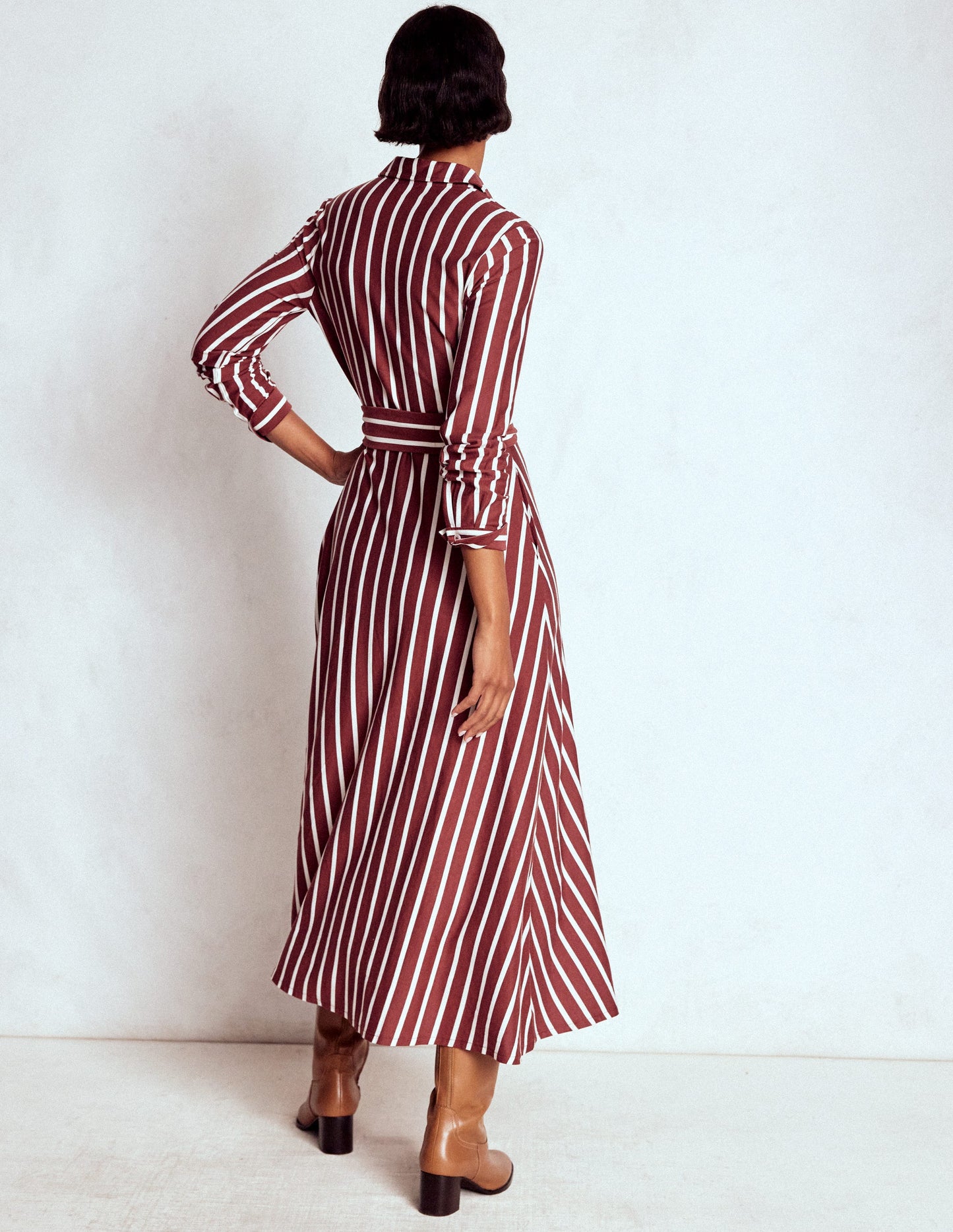 Marcia Jersey Shirt Dress-Chestnut and Ivory Stripe