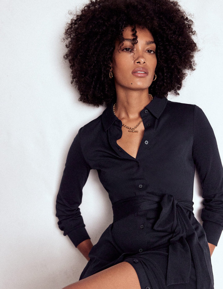 Marcia Jersey Shirt Dress-Navy