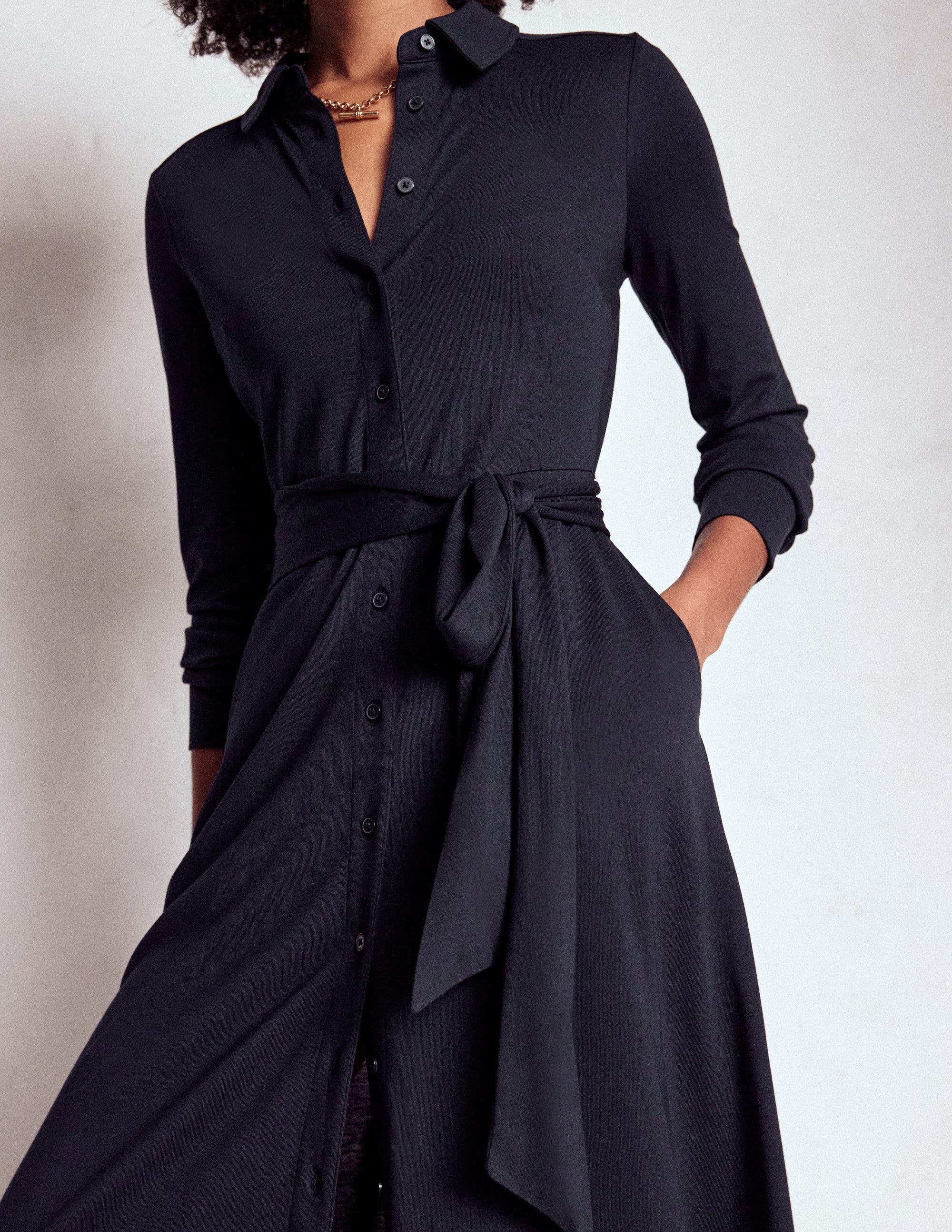 Marcia Jersey Shirt Dress-Navy - Image 2