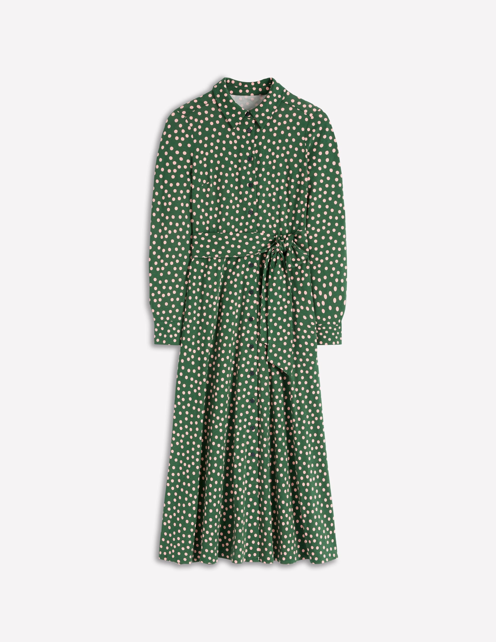 Marcia Jersey Shirt Dress-Hunter Green, Painted Dot - Image 6