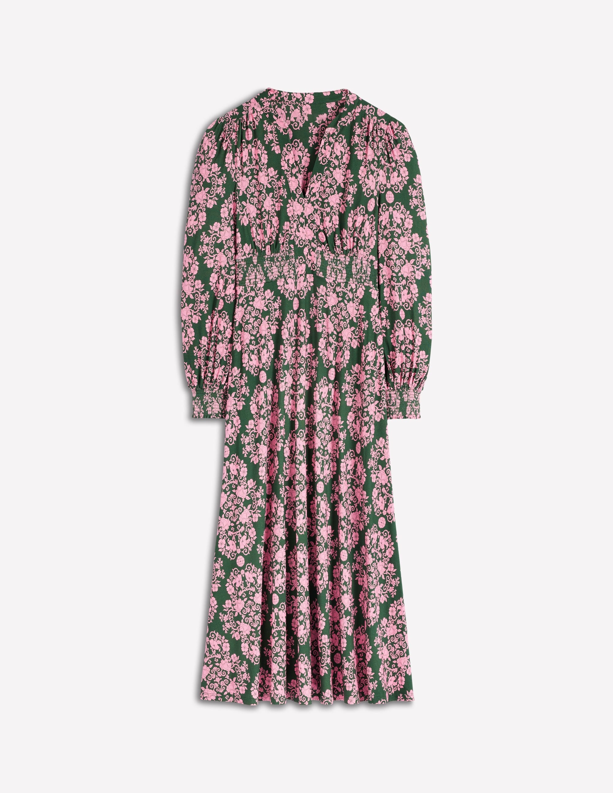 Georgia Jersey Midi Dress-Green, Ornamental Lattice - Image 5