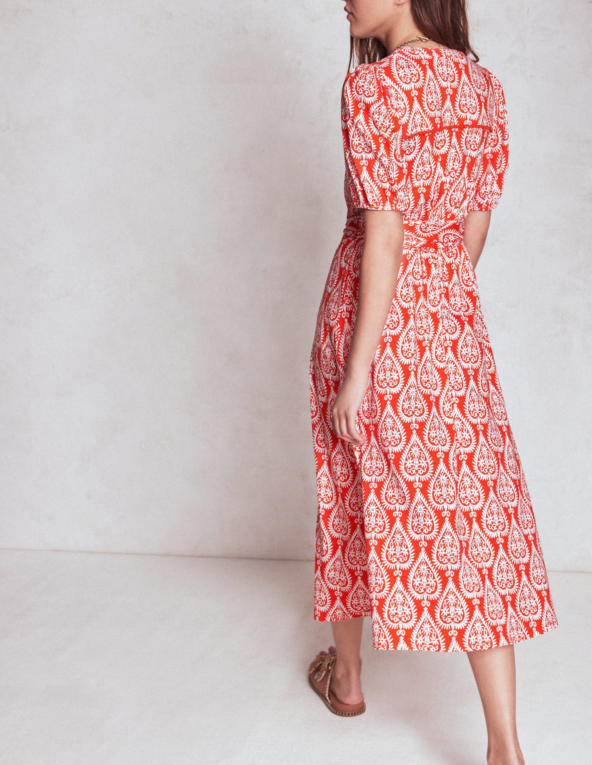 Sofia Trim Jersey Midi Dress-Firecracker Red, Ornate Geo | Boden AU Sofia Trim Jersey Midi Dress-Firecracker Red, Ornate Geo | Boden AU
