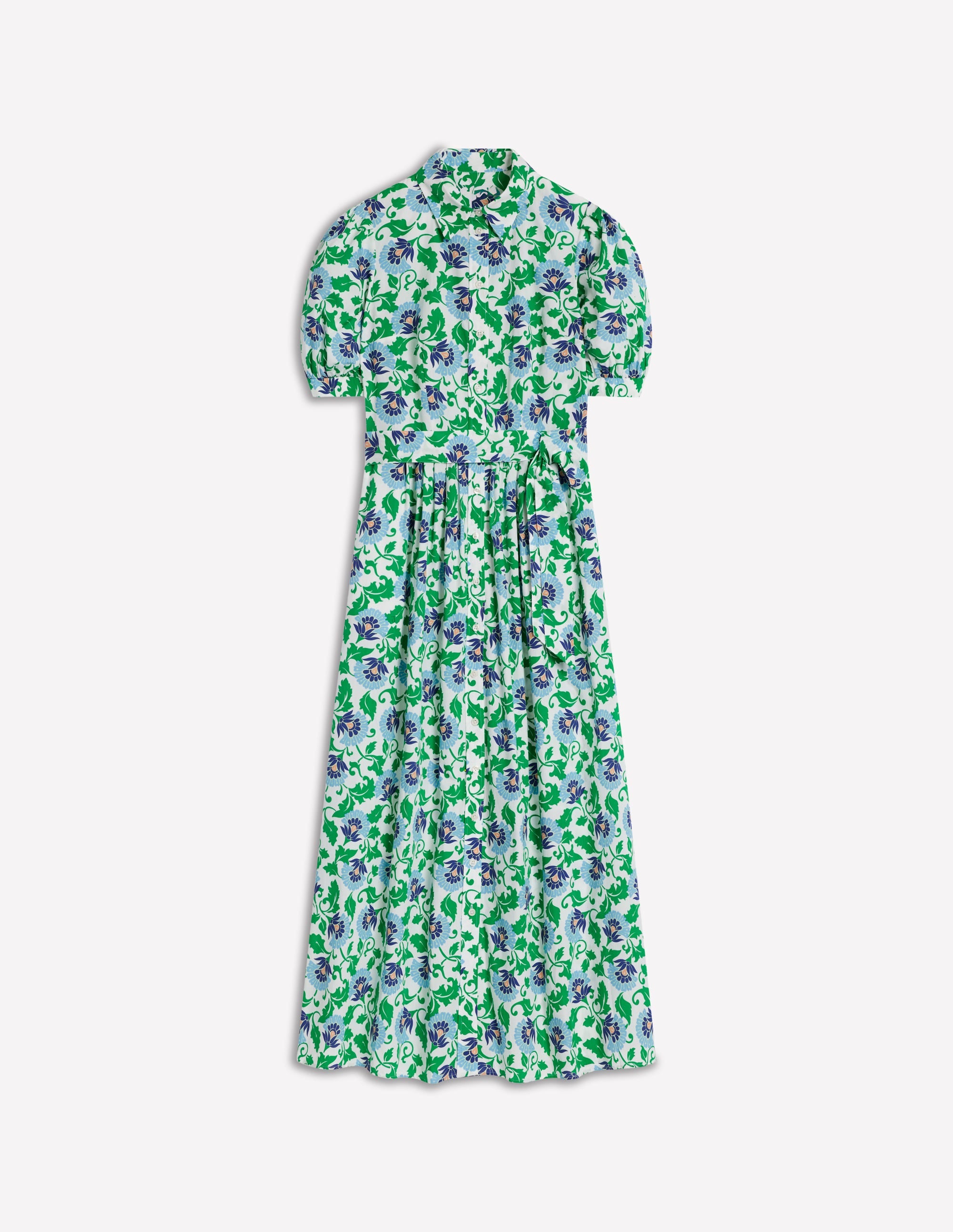 Alexa Maxi Shirt Dress-Rich Emerald, Ornate Vine - Image 7