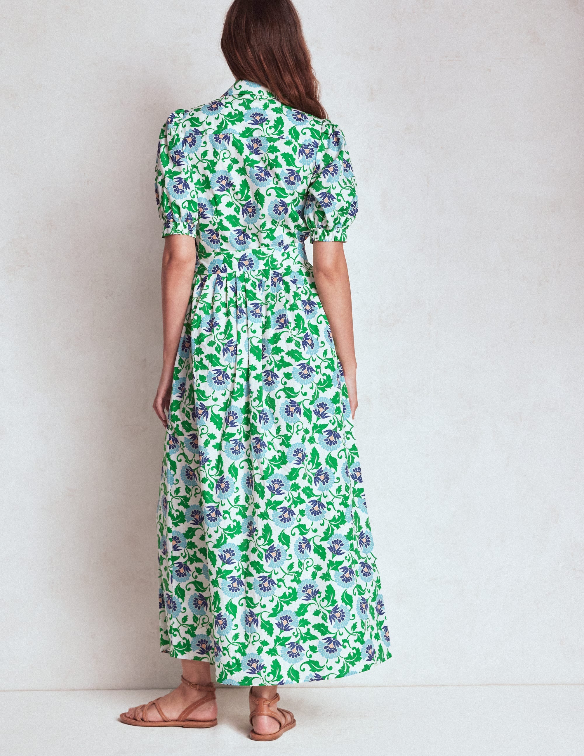 Alexa Maxi Shirt Dress-Rich Emerald, Ornate Vine - Image 3