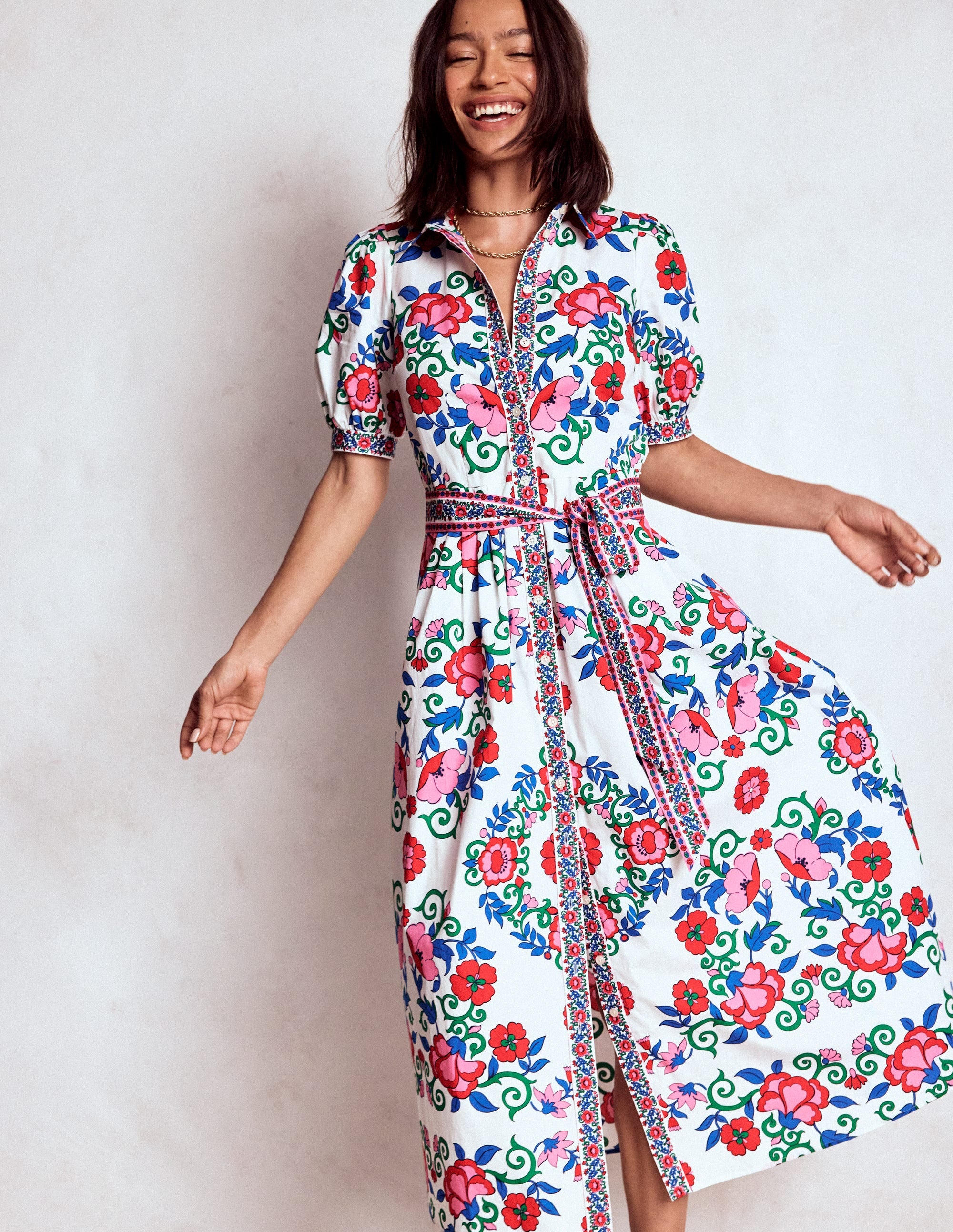 Alexa Maxi Shirt Dress-Multi, Ornamental Lattice - Image 2