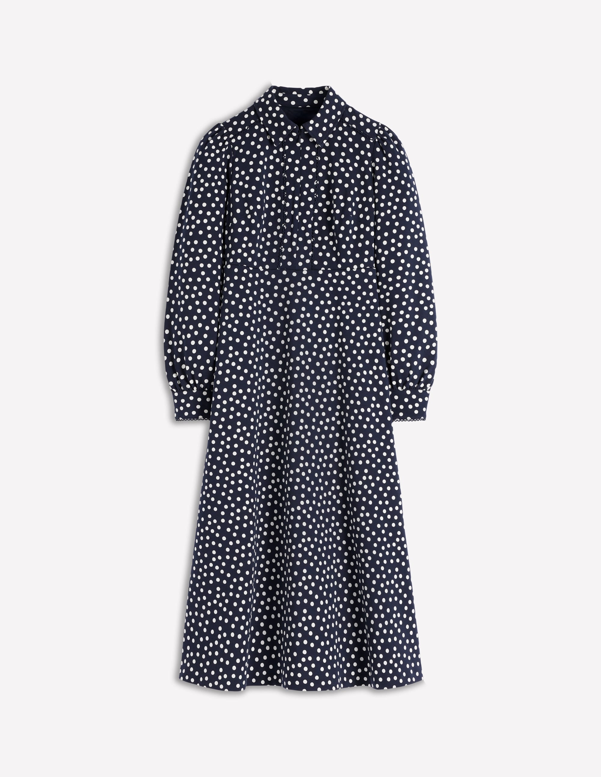 Pip Zip-Up Ponte Midi Dress-French Navy, Painted Dot - Image 7